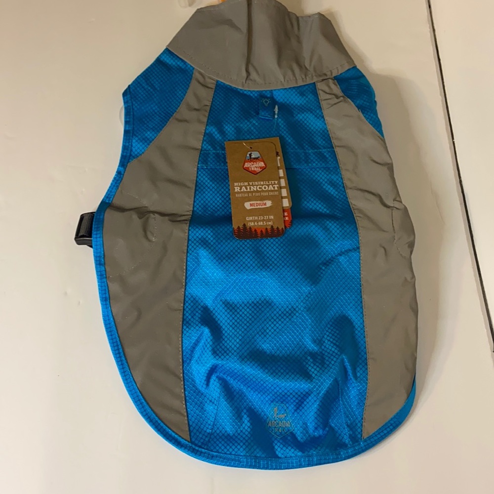 Arcadia Trail dog raincoat blue and grey high visibility
